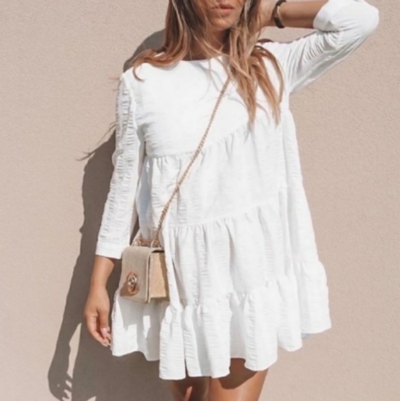 Zara Dresses & Skirts - Zara Textured Tiered 3/4 Sleeve Babydoll Sharon Dress Size S Blogger Favorite